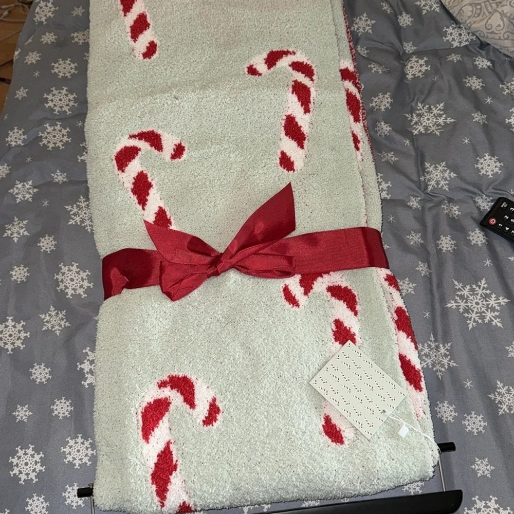 Mint green Candy cane Christmas throw blanket